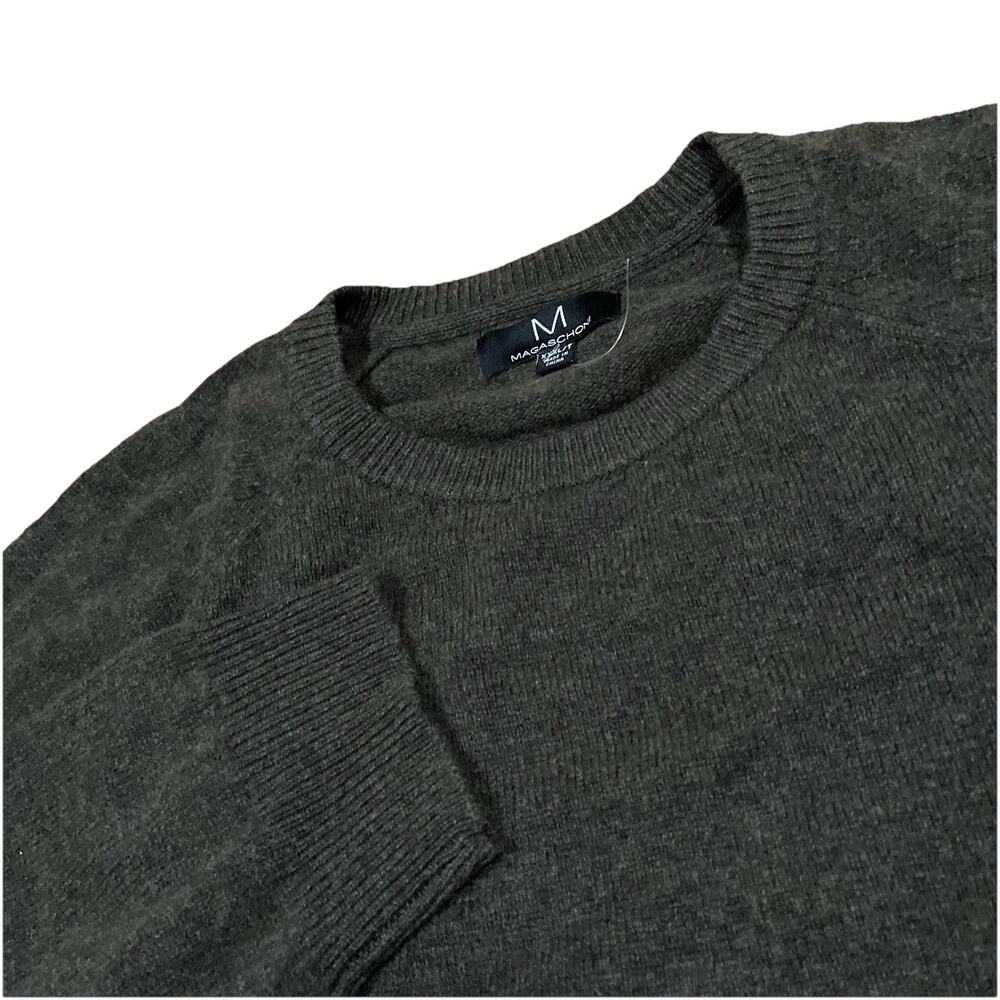 Magaschoni Men's Sweater 100% Lambswool Olive Green Long Sleeve Size XXXL 3XL